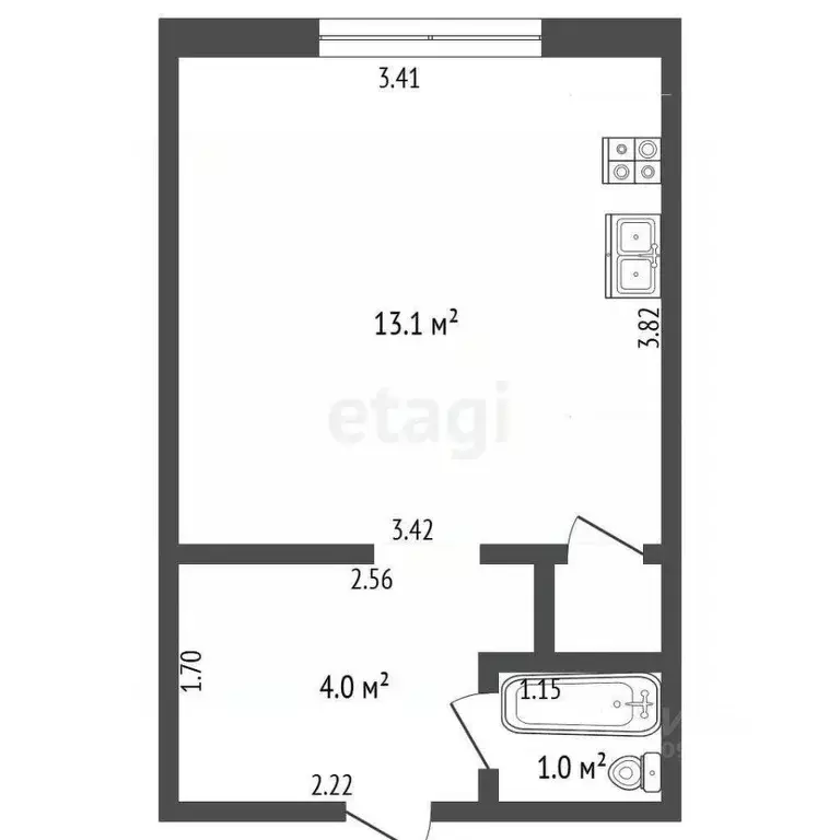 Студия Башкортостан, Стерлитамак ул. Худайбердина, 170А (18.6 м) - Фото 1