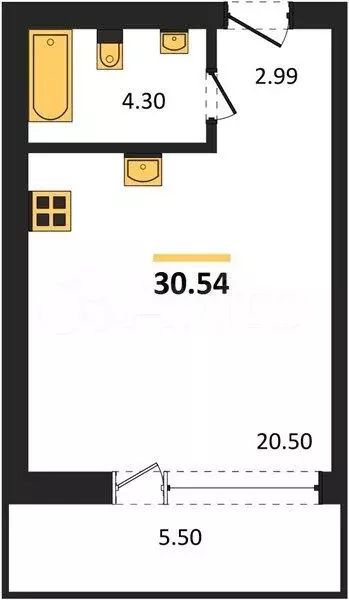 Квартира-студия, 30,5 м, 7/9 эт. - Фото 1