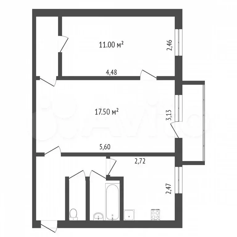 2-к. квартира, 44,4 м, 2/5 эт. - Фото 0
