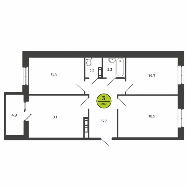 3-комнатная квартира: Свень, Соборная улица, 24 (89 м) - Фото 0