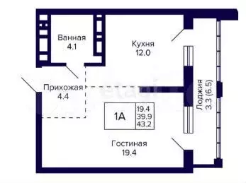 1-к. квартира, 43,2 м, 29/30 эт. - Фото 0