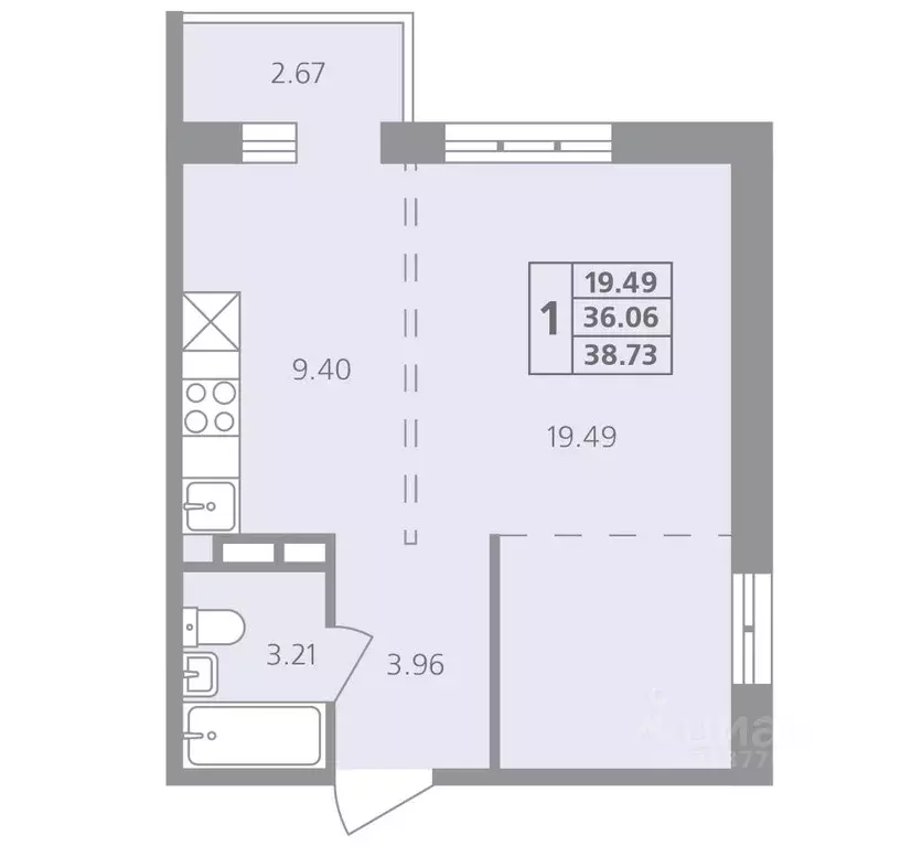 1-к кв. Иркутская область, Иркутск ул. Калинина, 42 (38.73 м) - Фото 0