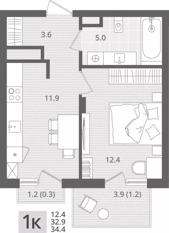 1-к кв. Калининградская область, Пионерский пос. Рыбное,  (34.4 м) - Фото 1