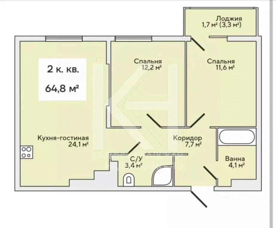 2-к кв. Калининградская область, Зеленоградск ул. Римская, 5к5 (64.8 ... - Фото 2