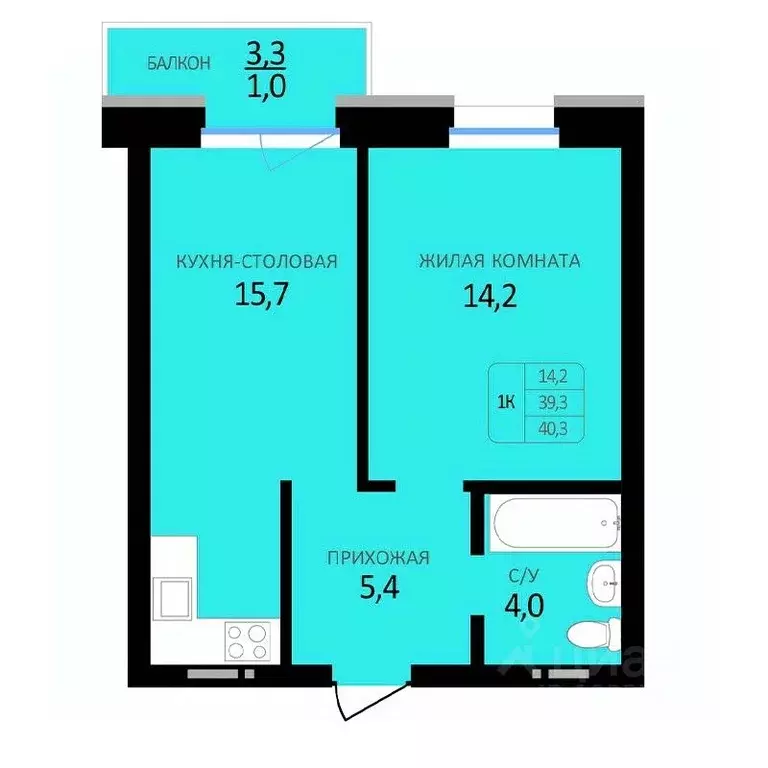 1-к кв. Алтайский край, Барнаул ул. Юрина, 118Д (40.3 м) - Фото 1