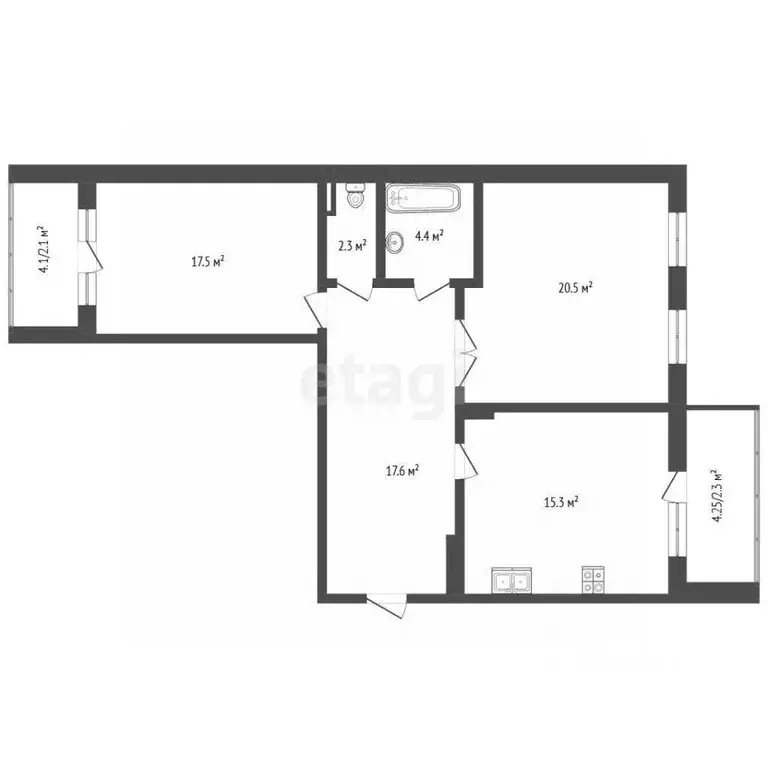 2-к кв. Чувашия, Чебоксары ул. Герцена, 2к1 (77.3 м) - Фото 2