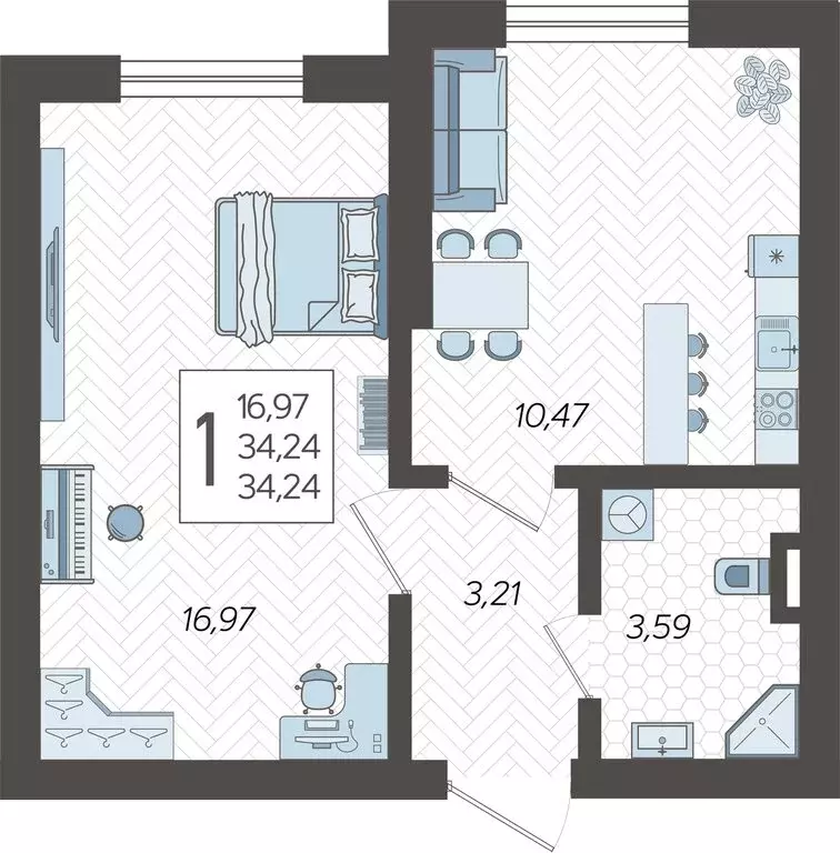 1-комнатная квартира: Сочи, жилой комплекс Кислород, 11 (34.24 м) - Фото 0