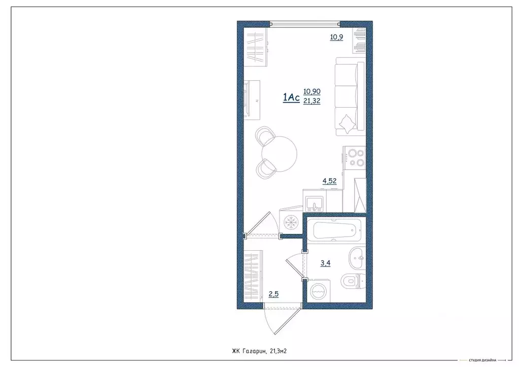 Студия Ярославская область, Ярославль ул. Дядьковская, 16А (21.3 м) - Фото 1