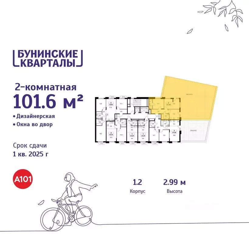 2-к кв. Москва Бунинские Кварталы жилой комплекс, к1.2 (101.6 м) - Фото 1