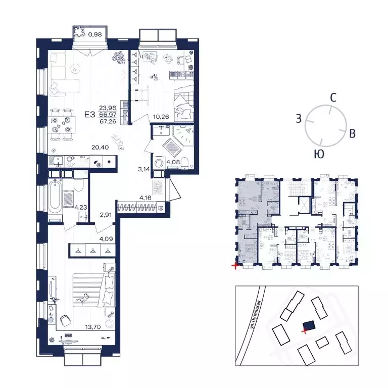 2-комнатная квартира: Тула, ЖК Гармония (67.26 м) - Фото 1
