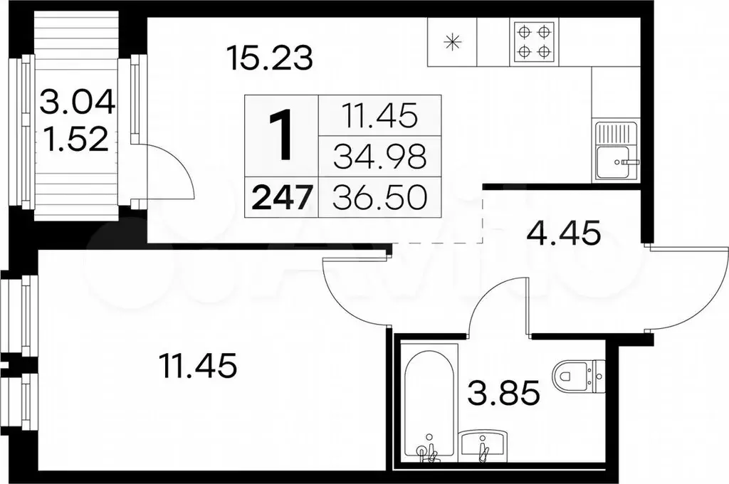 1-к. квартира, 36,5м, 12/15эт. - Фото 0