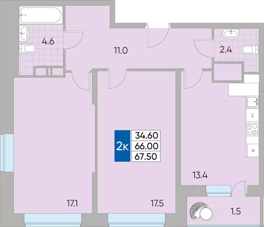 2-к кв. Московская область, Реутов просп. Мира, 22к1 (67.5 м) - Фото 0