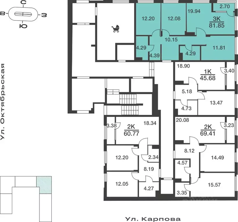 3-к кв. Тульская область, Тула ул. Карпова, 103А (81.85 м) - Фото 1