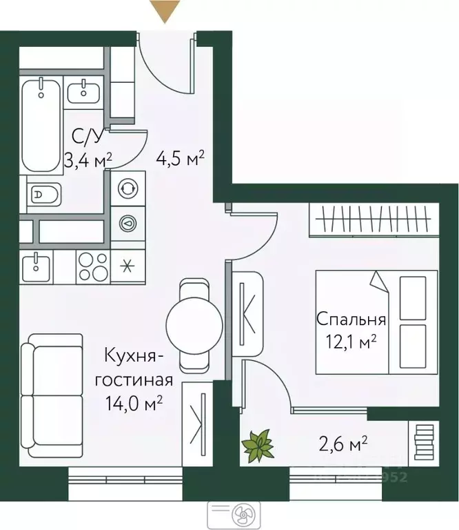 1-к кв. Волгоградская область, Волгоград Новосибирская ул., 74 (36.55 ... - Фото 0