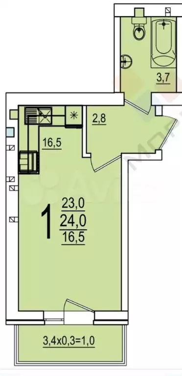 Квартира-студия, 24 м, 2/5 эт. - Фото 0