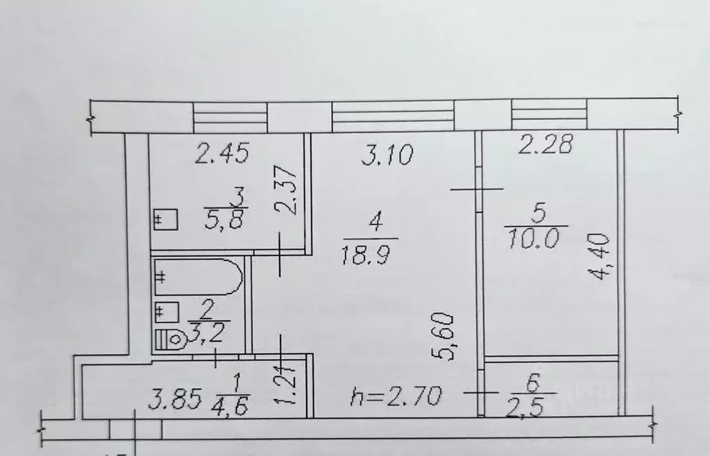 2-к кв. Кемеровская область, Новокузнецк ул. 40 лет ВЛКСМ, 61 (45.0 м) - Фото 2