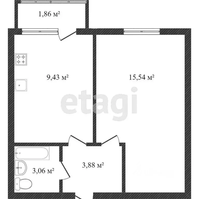 1-к кв. Вологодская область, Вологда Окружное ш., 32 (30.9 м) - Фото 2