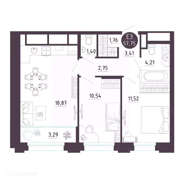2-к кв. Рязанская область, Рязань Московское ш. (57.75 м) - Фото 1