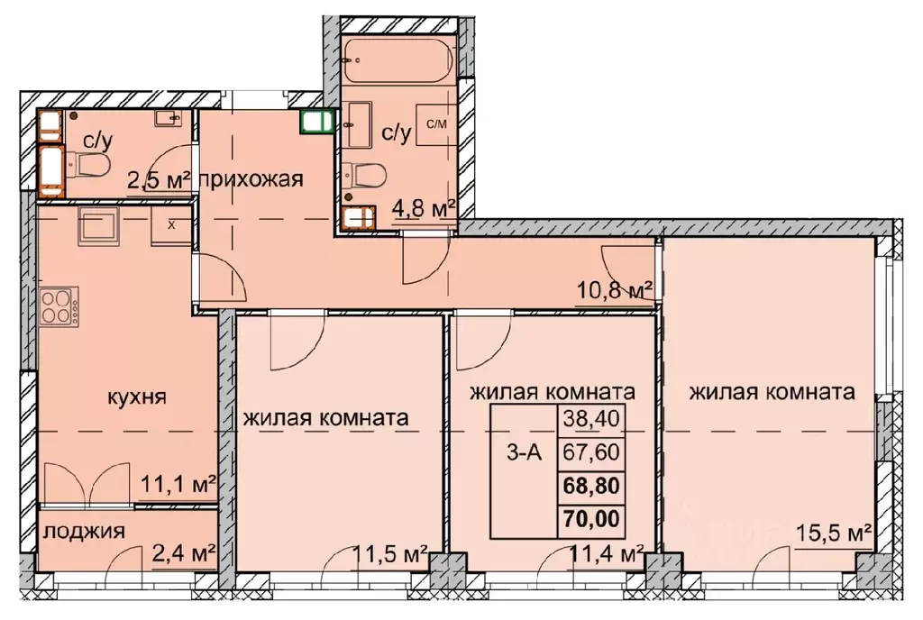 3-к кв. Нижегородская область, Нижний Новгород ул. Дружаева, 30 (68.8 ... - Фото 0