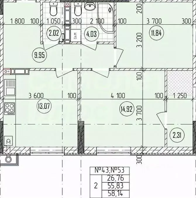 2-к кв. Крым, Бахчисарай ул. Гагарина, 4 (58.14 м) - Фото 2
