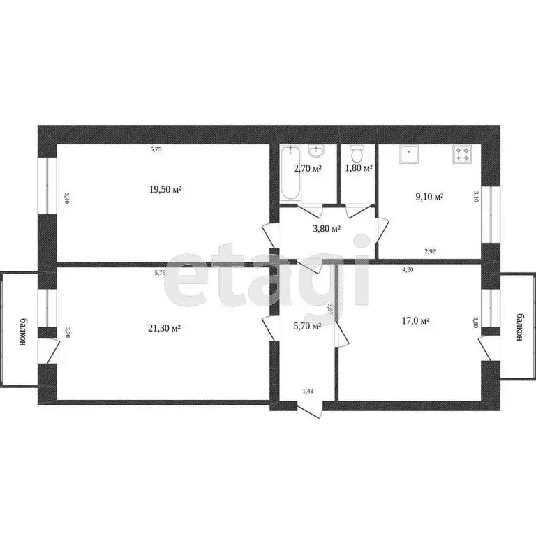 3-комнатная квартира: Миасс, Ильменская улица, 93 (65.4 м) - Фото 1