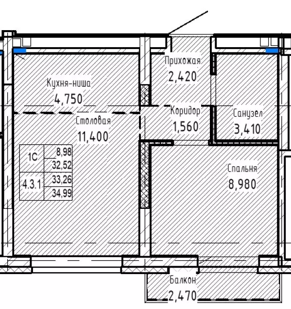 2-комнатная квартира: Новосибирск, улица Аэропорт, 88 (34.99 м) - Фото 1
