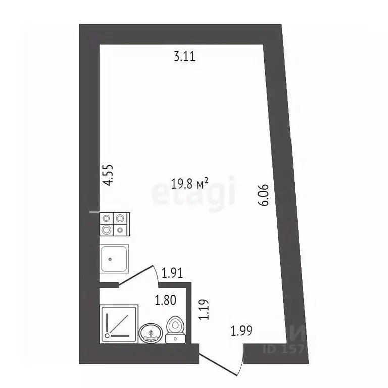 Студия Санкт-Петербург Рижский просп., 35 (21.7 м) - Фото 1
