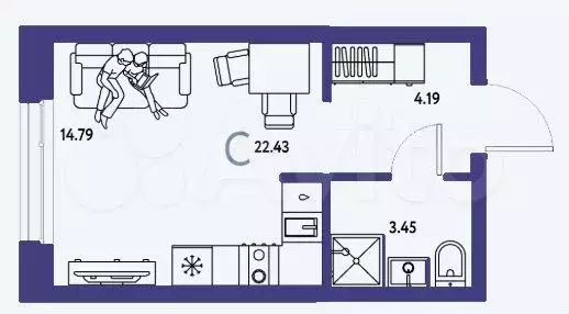 Квартира-студия, 23 м, 8/13 эт. - Фото 1