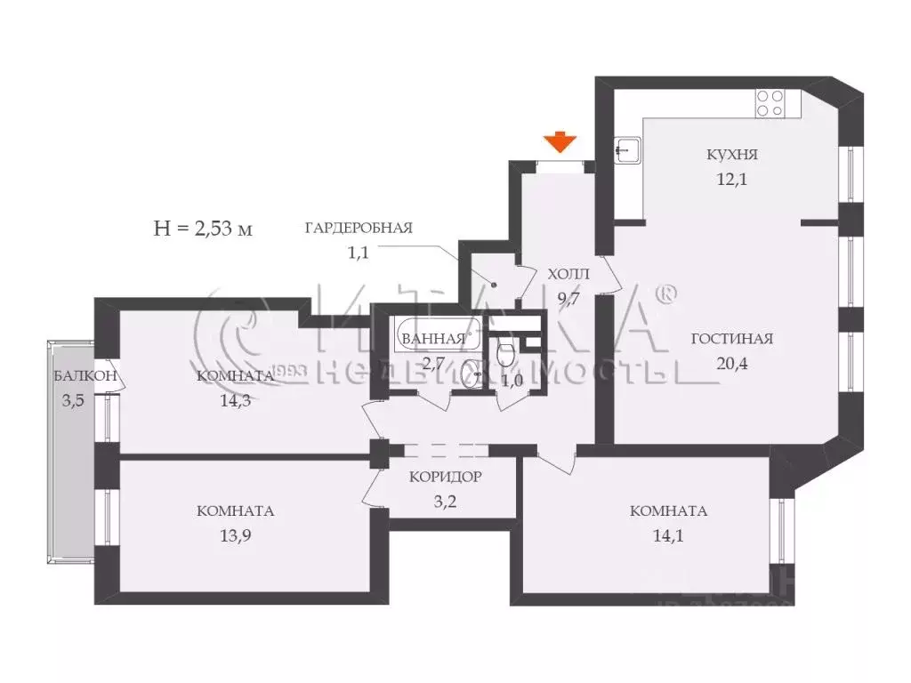 3-к кв. Санкт-Петербург просп. Науки, 15К1 (92.5 м) - Фото 2