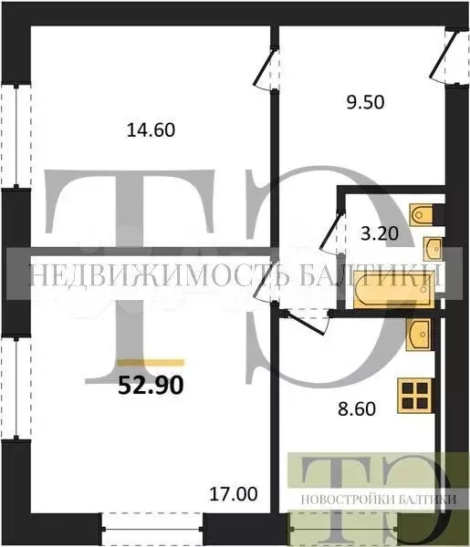 2-к. квартира, 52,9 м, 3/6 эт. - Фото 0