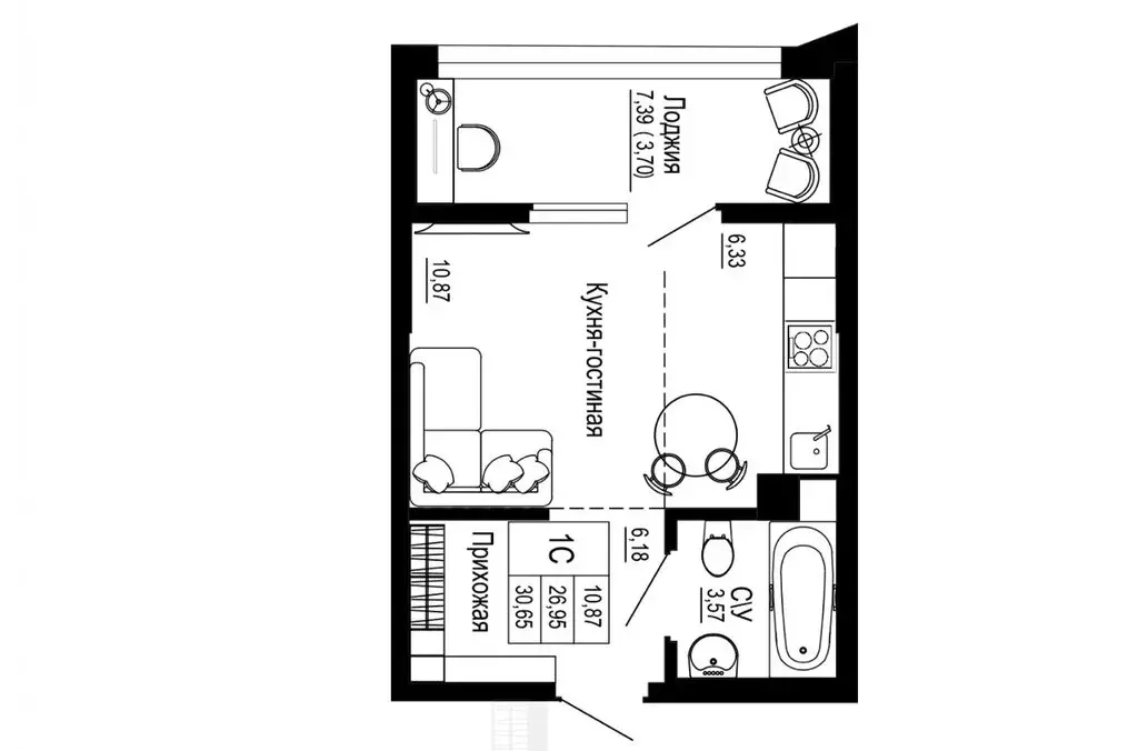 Квартира-студия: Ростов-на-Дону, Привокзальная улица, 3 (35 м) - Фото 0