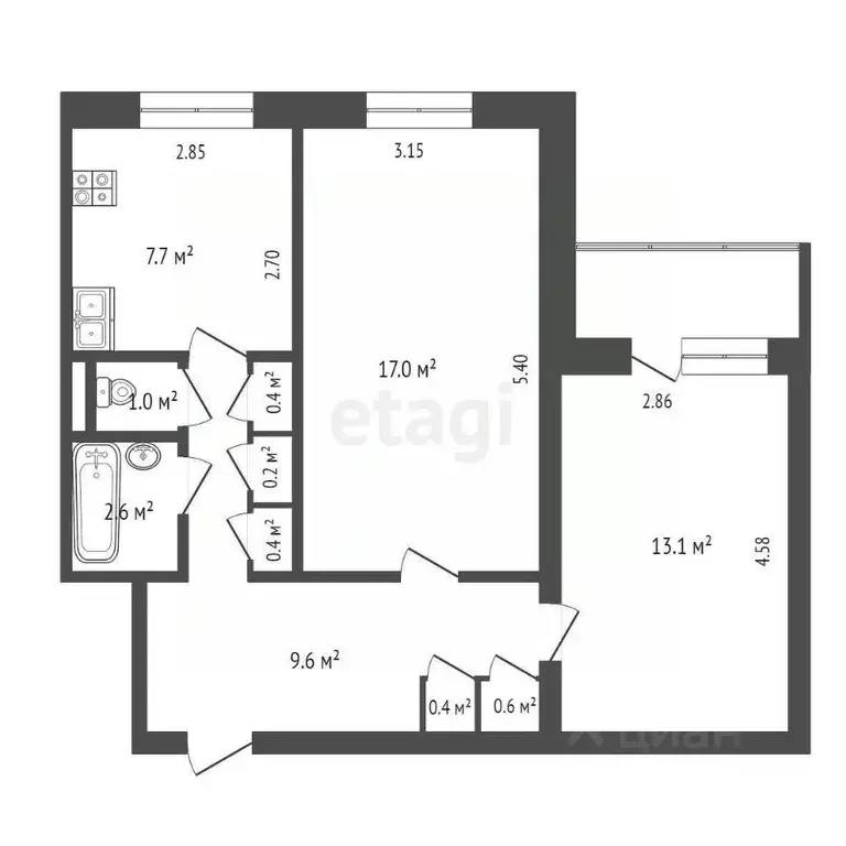 2-к кв. Ямало-Ненецкий АО, Новый Уренгой Дружба мкр, 2/5 (53.4 м) - Фото 2