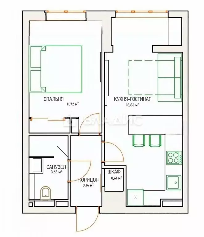 1-к кв. Нижегородская область, Нижний Новгород 1-я Оранжерейная ул., ... - Фото 2