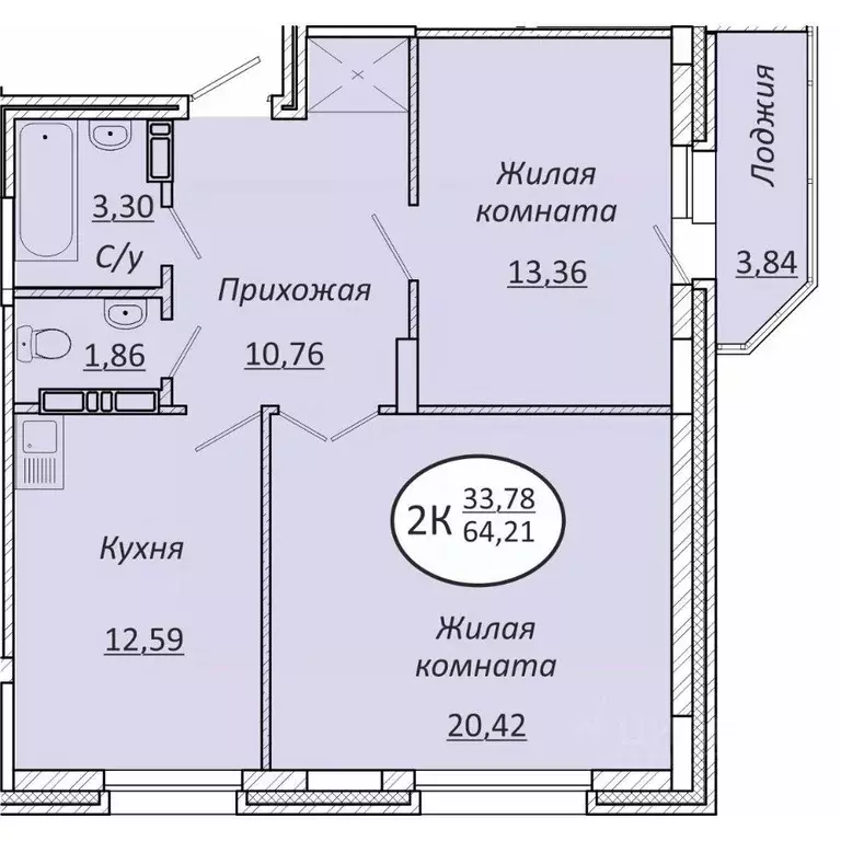 2-к кв. Новосибирская область, Новосибирск  (64.21 м) - Фото 0