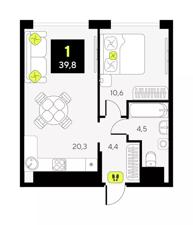 1-комнатная квартира: Тюмень, улица Ивана Чистякова, 3 (39.8 м) - Фото 0