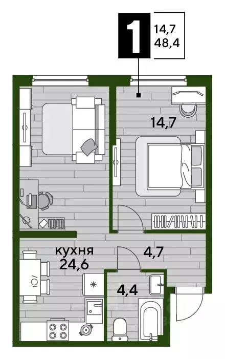 1-к кв. Краснодарский край, Краснодар ул. Анны Ахматовой, 22лит (48.4 ... - Фото 0
