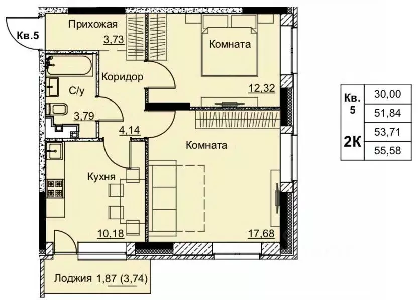 2-к кв. Удмуртия, Ижевск Строитель жилрайон, 6-й мкр,  (53.71 м) - Фото 0