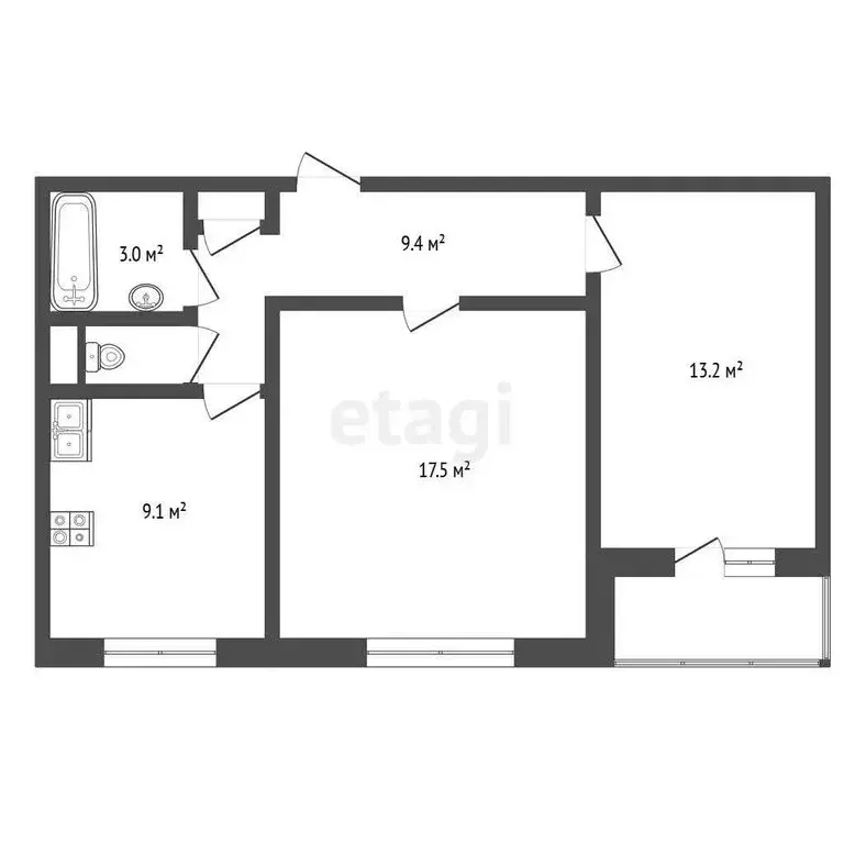 2-комнатная квартира: Стерлитамак, улица Дружбы, 30Б (51.6 м) - Фото 1