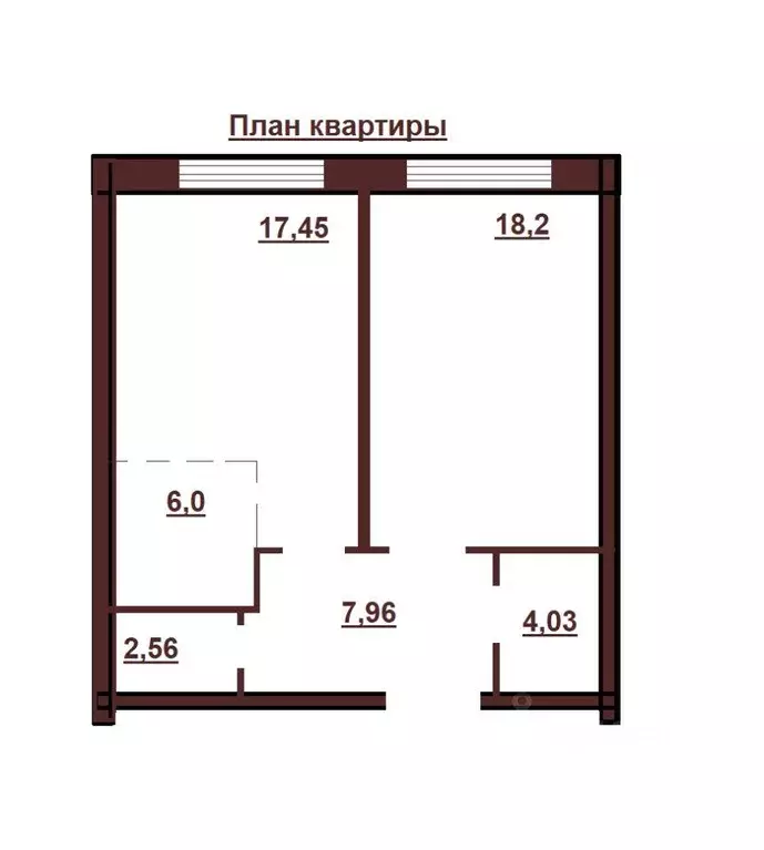 Квартира, 1 комната, 56.2 м - Фото 1