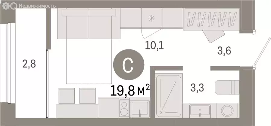 Квартира-студия: Тюмень, жилой комплекс Республики 205 (19.82 м) - Фото 1