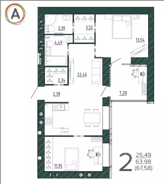 2-к кв. Брянская область, Брянск ул. Ульянова, 24 (67.58 м) - Фото 1