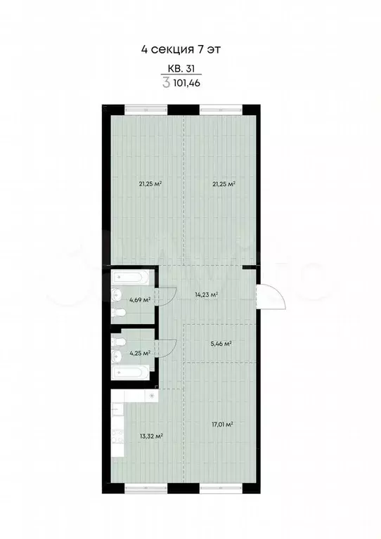 3-к. квартира, 101,5 м, 7/9 эт. - Фото 0
