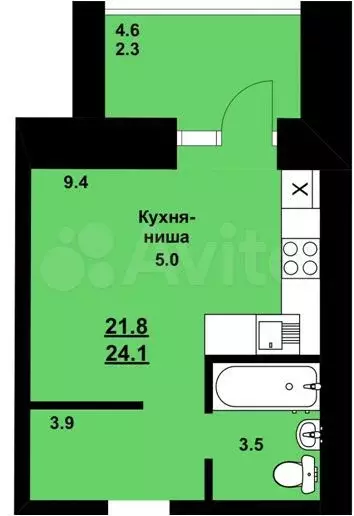 Квартира-студия, 24,1 м, 5/10 эт. - Фото 0