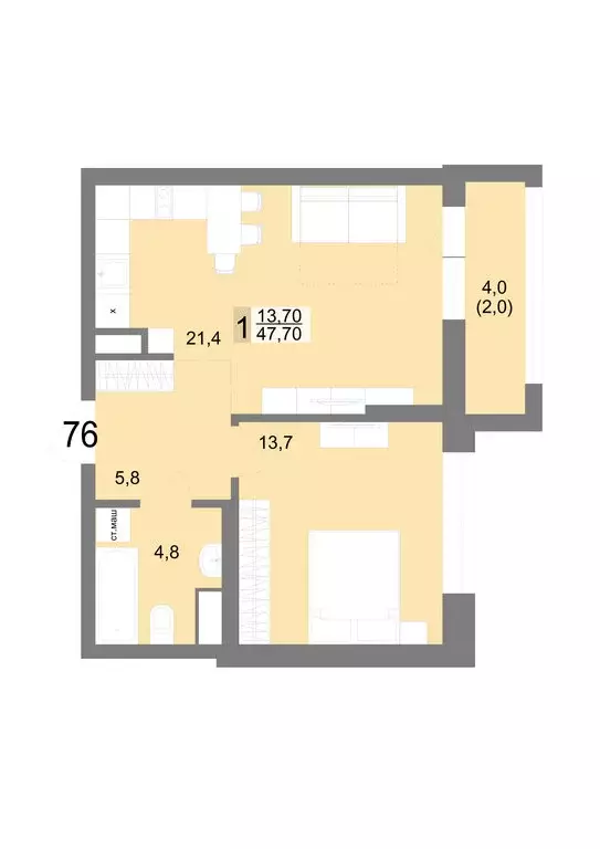 1-комнатная квартира: Екатеринбург, Посадская улица, 26 (47.7 м) - Фото 1