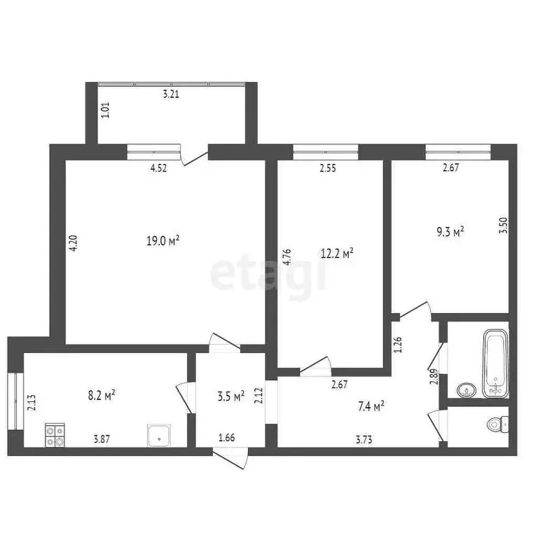 3-комнатная квартира: Кострома, улица Сутырина, 24А (63.5 м) - Фото 0