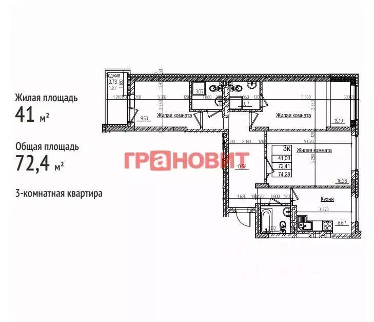 3-к кв. Новосибирская область, Новосибирск ул. Дуси Ковальчук, 242 ... - Фото 1