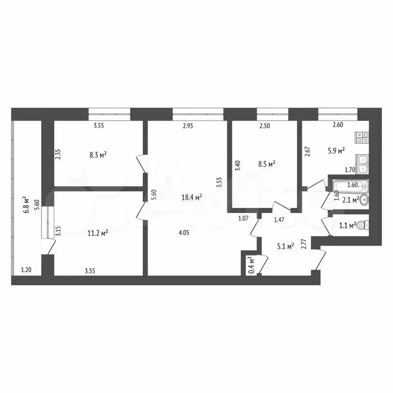 4-к. квартира, 61 м, 4/5 эт. - Фото 0