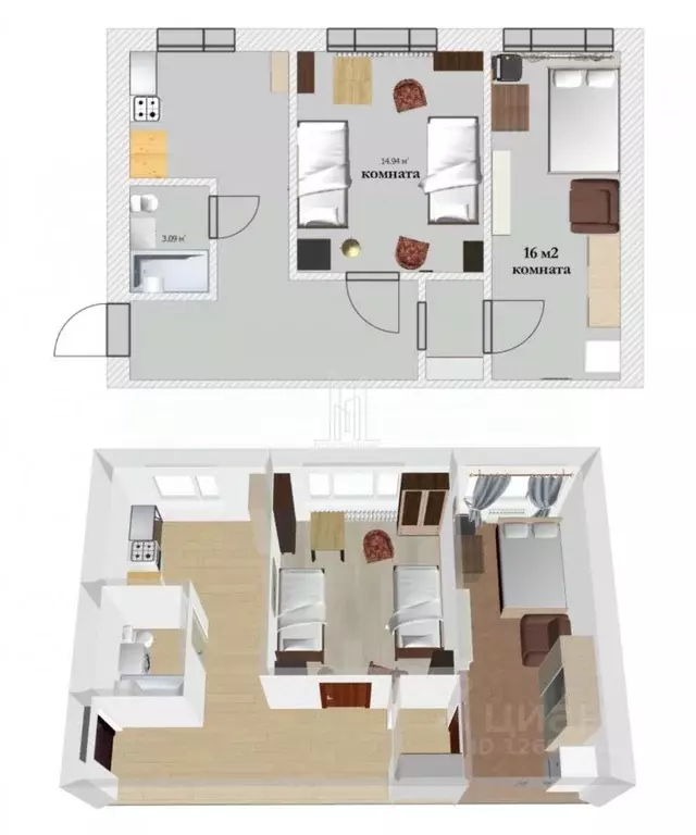 2-к кв. Санкт-Петербург ул. Лазо, 16 (50.4 м) - Фото 2