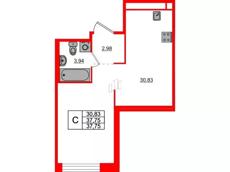 Студия Санкт-Петербург Пионерская ул., 53Ф (37.75 м) - Фото 0