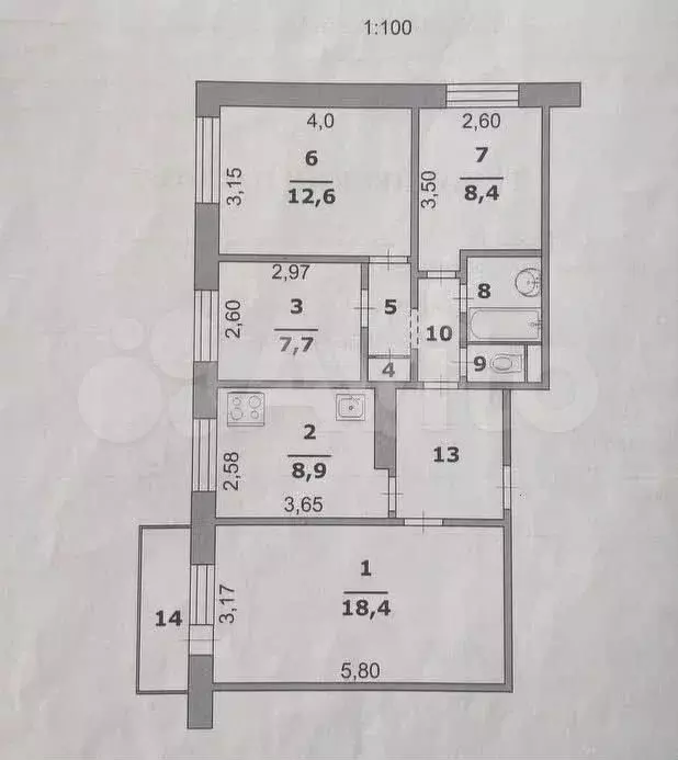 4-к. квартира, 69,5 м, 4/9 эт. - Фото 0